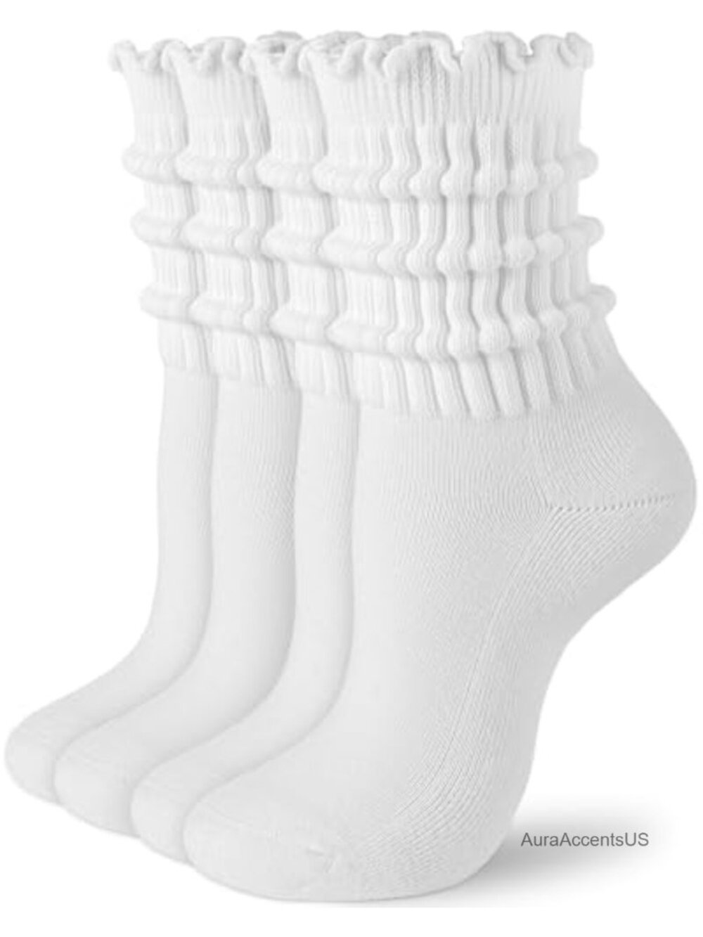 Cotton Slouchy Scrunch Crew Socks Mid-Calf Ruffle Women Comfort Fit